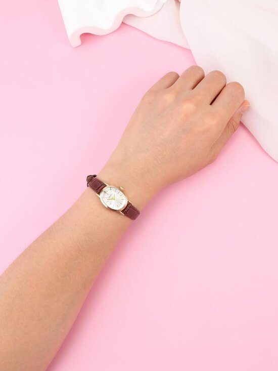 Women\'s Coffee Brown Analog Quartz Classic Oval Case PU Leather Wrist Watch